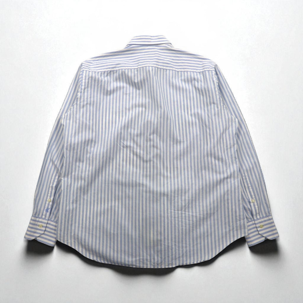 BURBERRY Wide Collar Striped Dress Shirt XL Blue White Cotton