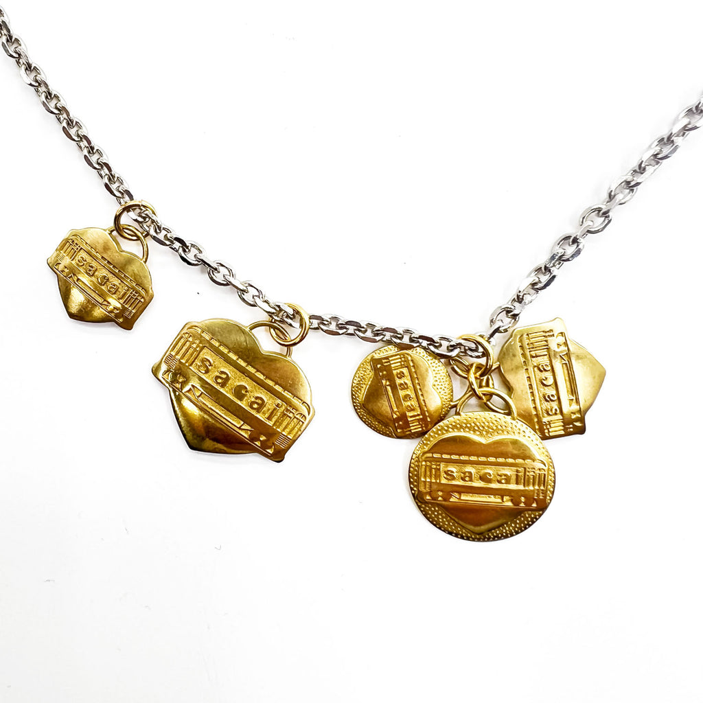 Sacai x Carhartt WIP 23AW Heart Logo Charm Necklace 23-0621S Brass Gold Silver