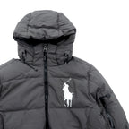 Polo Ralph Lauren ビッグポニー 刺繍 ダウンジャケット XS グレー フード着脱 ドローコード スタンドカラー