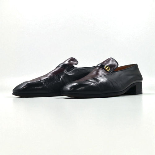 a.testoni Italian-made loafers, slip-on dress shoes, size 27cm, black leather and gold