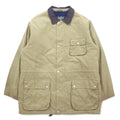 日本然リトテ-古着オンライン-Eddie Bauer 90年代 ピーチスキン ハンティングジャケット XL ベージュ ポリエステル 襟レザー ドローコード キルティングライナー-Eddie Bauer 90's Peach Skin Hunting Jacket XL Beige Polyester Collar Leather Drawcord Quilted Liner