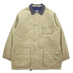 日本然リトテ-古着オンライン-Eddie Bauer 90年代 ピーチスキン ハンティングジャケット XL ベージュ ポリエステル 襟レザー ドローコード キルティングライナー-Eddie Bauer 90's Peach Skin Hunting Jacket XL Beige Polyester Collar Leather Drawcord Quilted Liner