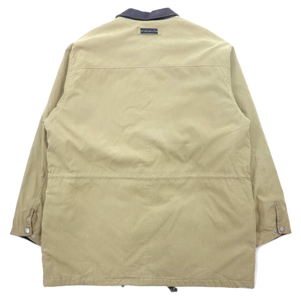 Eddie Bauer 90s Peach Skin Hunting Jacket, XL, Beige, Polyester, Leather Collar, Drawcord, Quilted Liner