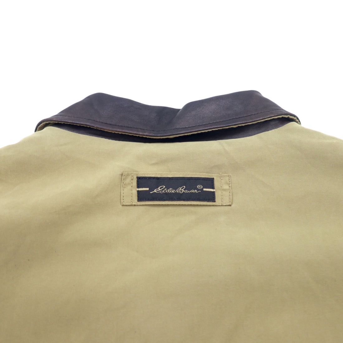 Eddie Bauer 90s Peach Skin Hunting Jacket, XL, Beige, Polyester, Leather Collar, Drawcord, Quilted Liner