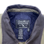 Eddie Bauer 90s Peach Skin Hunting Jacket, XL, Beige, Polyester, Leather Collar, Drawcord, Quilted Liner