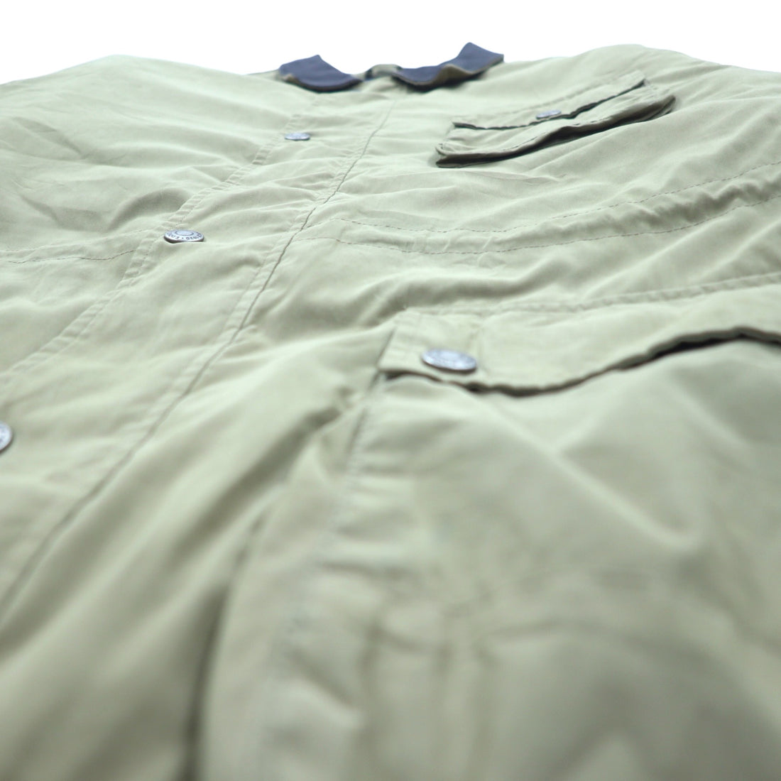 Eddie Bauer 90s Peach Skin Hunting Jacket, XL, Beige, Polyester, Leather Collar, Drawcord, Quilted Liner