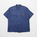 HARLEY DAVIDSON Open-collar Silk Short-sleeve Aloha Shirt XL Navy Hawaiian Embroidery
