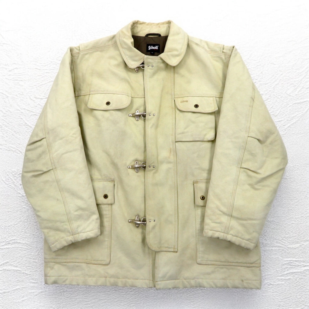 Schott Fireman Jacket Duck Work Jacket Coverall XL Beige Padded Quilted Liner