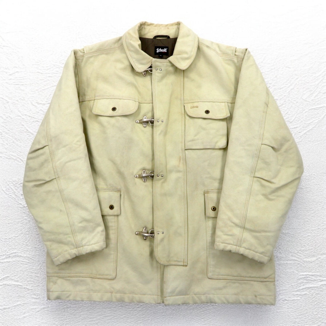 Schott Fireman Jacket Duck Work Jacket Coverall XL Beige Padded Quilted Liner