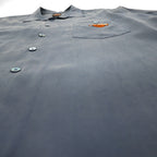 HARLEY DAVIDSON Open-collar Silk Short-sleeve Aloha Shirt XL Navy Hawaiian Embroidery