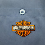 HARLEY DAVIDSON Open-collar Silk Short-sleeve Aloha Shirt XL Navy Hawaiian Embroidery