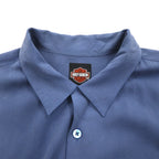 HARLEY DAVIDSON Open-collar Silk Short-sleeve Aloha Shirt XL Navy Hawaiian Embroidery