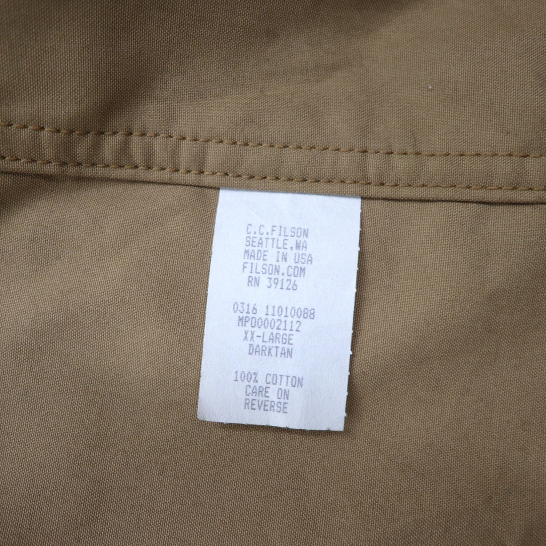 FILSON USA Made TIN CLOTH FIELD HUNTING COAT Hunting Jacket 2XL Beige Oiled Cotton Tin Cloth Field Coat 11010088