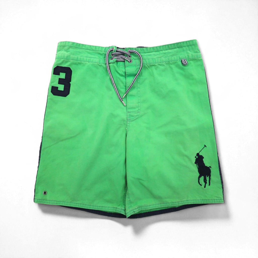 Polo by Ralph Lauren 90s Amphibious Big Pony Embroidered Swim Shorts, Medium, Green, Cotton, Nylon