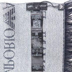 EMPORIO ARMANI Made in Italy Monogram All-Over Logo Scarf Navy Grey Reversible Wool 625053 CC786 Unused