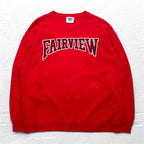 Lee 90s USA made FAIRVIEW print sweatshirt L Red cotton fleece lining arch logo