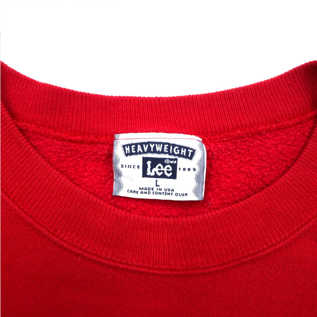 Lee 90s USA made FAIRVIEW print sweatshirt L Red cotton fleece lining arch logo