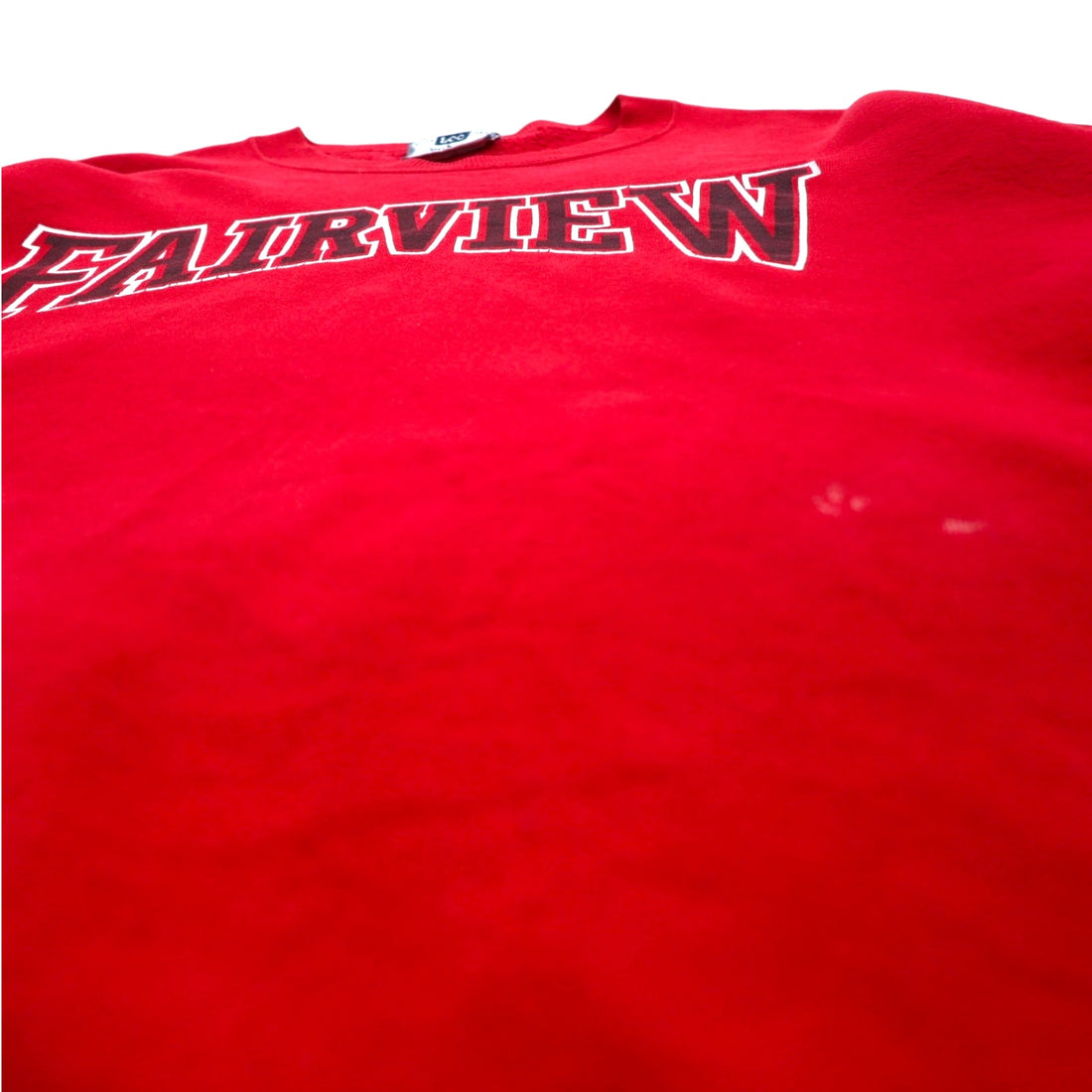 Lee 90s USA made FAIRVIEW print sweatshirt L Red cotton fleece lining arch logo