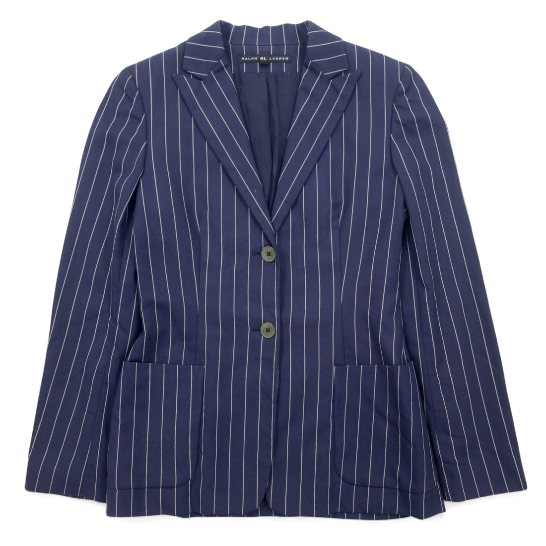 日本然リトテ-古着オンライン-RALPH LAUREN 2B テーラードジャケット S ネイビー ウール ナイロン ストライプ ピークドラペル 日本製-RALPH LAUREN 2B Tailored Jacket S Navy Wool Nylon Striped Peak Lapel Japan Made