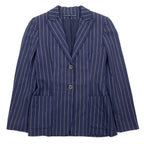 日本然リトテ-古着オンライン-RALPH LAUREN 2B テーラードジャケット S ネイビー ウール ナイロン ストライプ ピークドラペル 日本製-RALPH LAUREN 2B Tailored Jacket S Navy Wool Nylon Striped Peak Lapel Japan Made