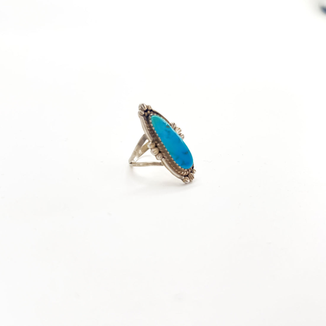 Vintage Navajo Style Turquoise Sterling Silver Long Oval Ring JP15 US7.5 Native