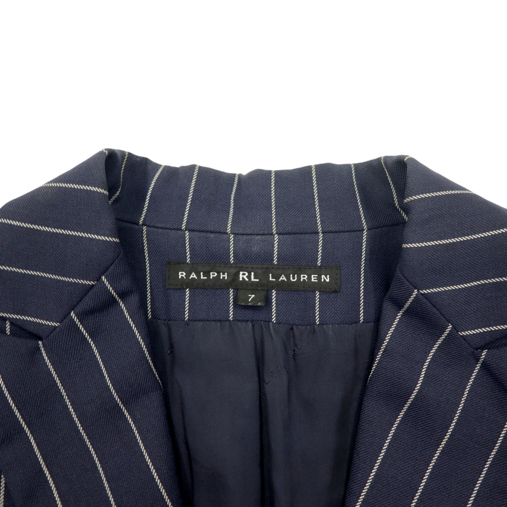 RALPH LAUREN 2B テーラードジャケット S ネイビー ウール ナイロン ストライプ ピークドラペル 日本製