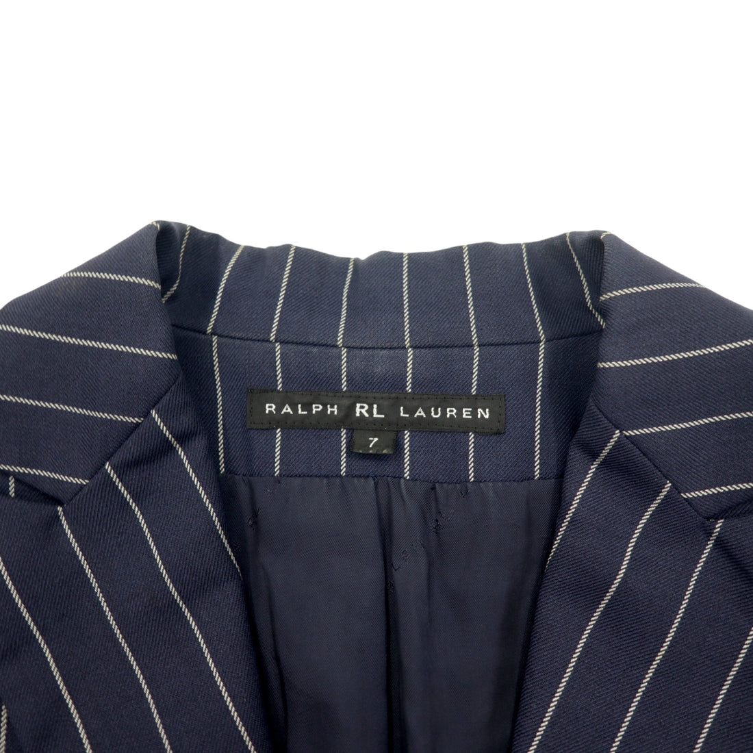 RALPH LAUREN 2B テーラードジャケット S ネイビー ウール ナイロン ストライプ ピークドラペル 日本製