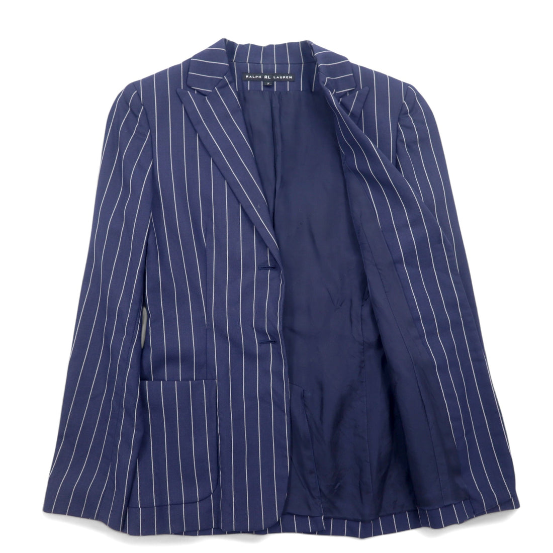 RALPH LAUREN 2B テーラードジャケット S ネイビー ウール ナイロン ストライプ ピークドラペル 日本製