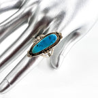 Vintage Navajo Style Turquoise Sterling Silver Long Oval Ring JP15 US7.5 Native