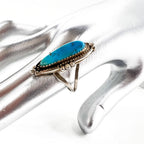 Vintage Navajo Style Turquoise Sterling Silver Long Oval Ring JP15 US7.5 Native