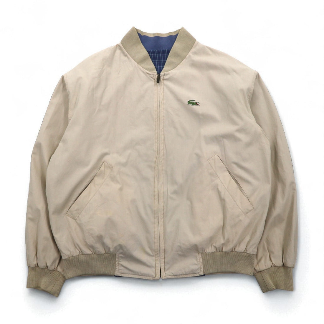 LACOSTE 80s Reversible Swing Top Harrington Jacket XL Navy Beige Check One Point Logo