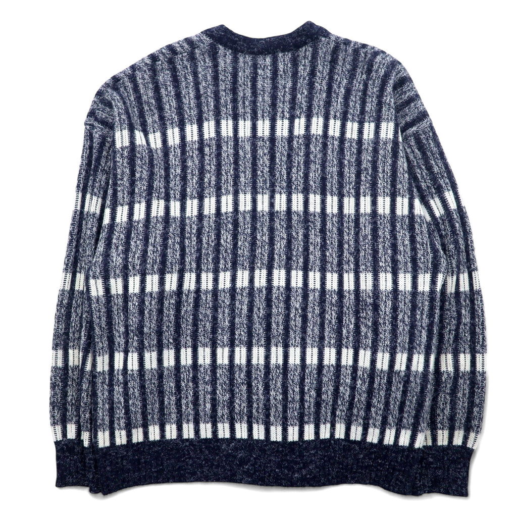 SEARS 80s Acrylic Rib Knit Cardigan L Blue Border