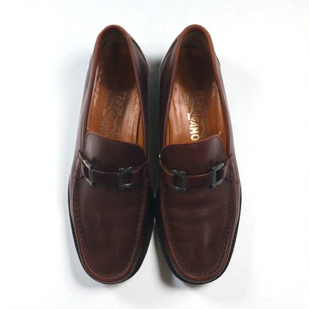 Salvatore Ferragamo Gancini Horsebit Loafers, Size 26cm, Leather and Metal, UR37761, Made in Italy
