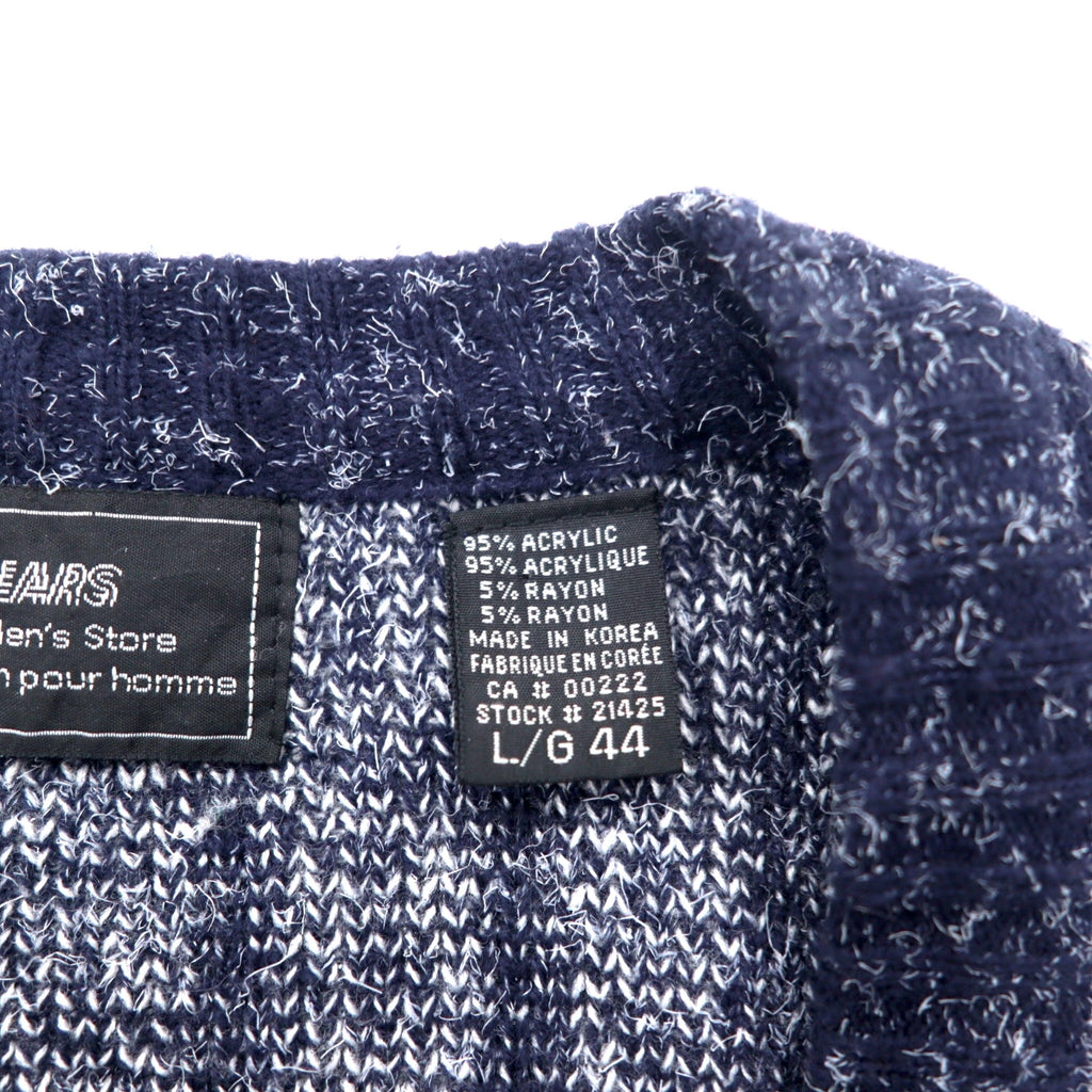 SEARS 80s Acrylic Rib Knit Cardigan L Blue Border
