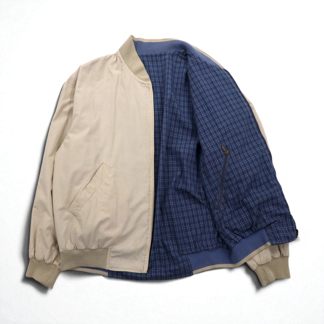 LACOSTE 80s Reversible Swing Top Harrington Jacket XL Navy Beige Check One Point Logo