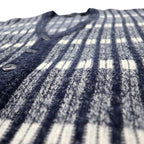SEARS 80s Acrylic Rib Knit Cardigan L Blue Border