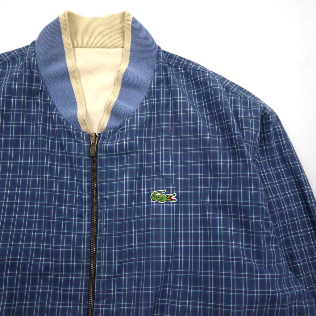 LACOSTE 80s Reversible Swing Top Harrington Jacket XL Navy Beige Check One Point Logo