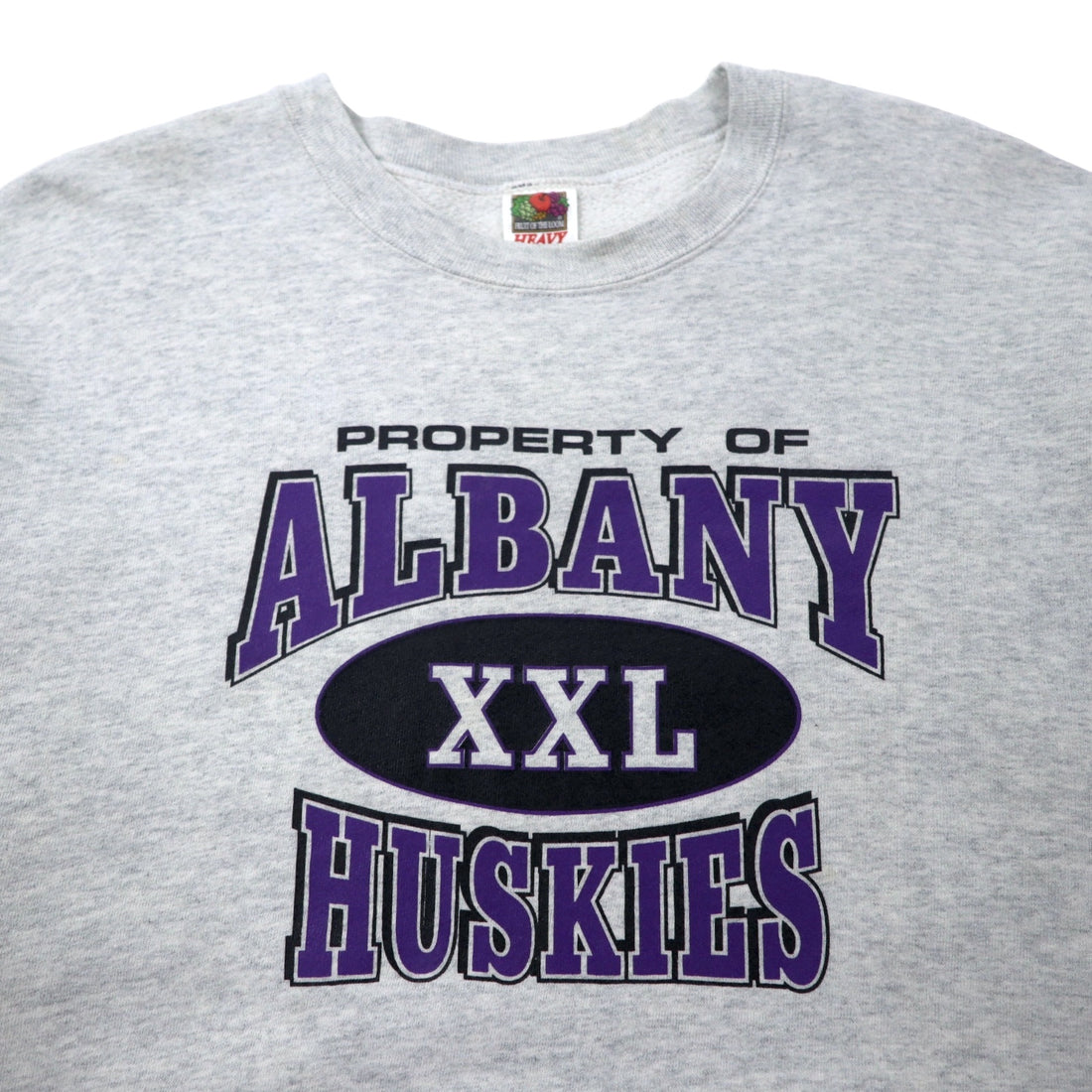 FRUIT OF THE LOOM 00s College Print Sweatshirt, XL, Grey, Cotton, ALBANY HUSKIES 3-Layer Print, Made in Mexico