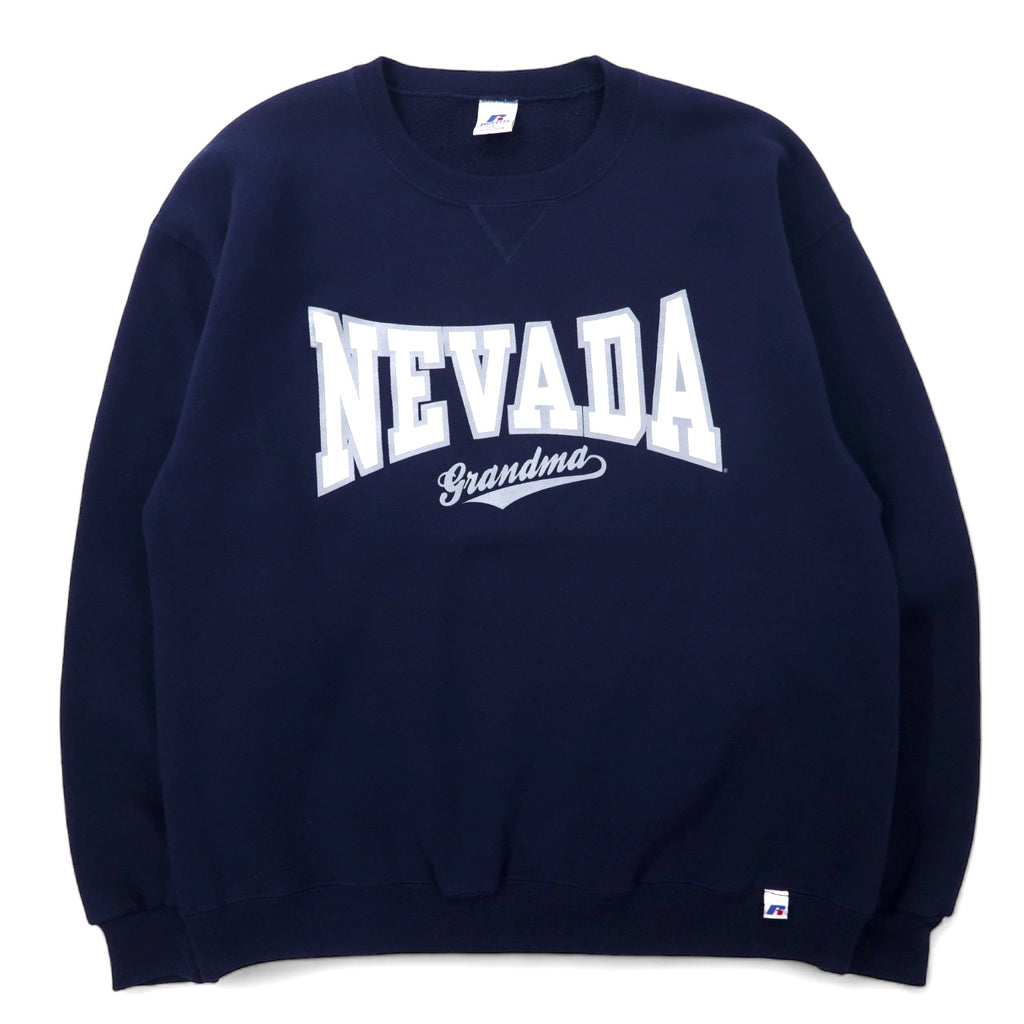日本然リトテ-古着オンライン-RUSSEL ATHLETIC 00年代 カレッジ プリント スウェット L ネイビー コットン NEVADA エルサルバドル製-RUSSEL ATHLETIC 00's College Print Sweatshirt L Navy Cotton NEVADA El Salvador Made