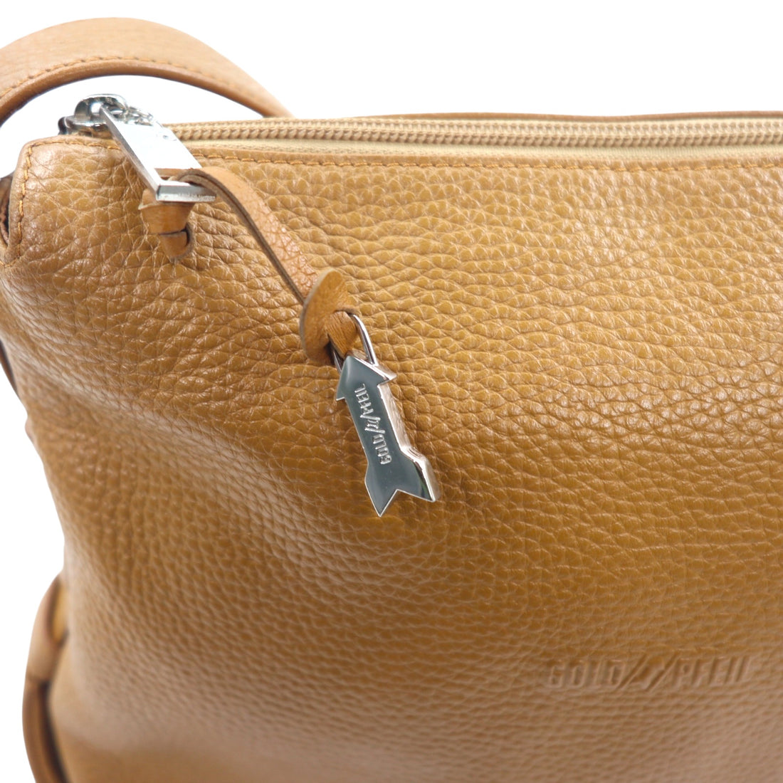 GOLD PFEIL Leather Shoulder Bag Brown Grained Leather