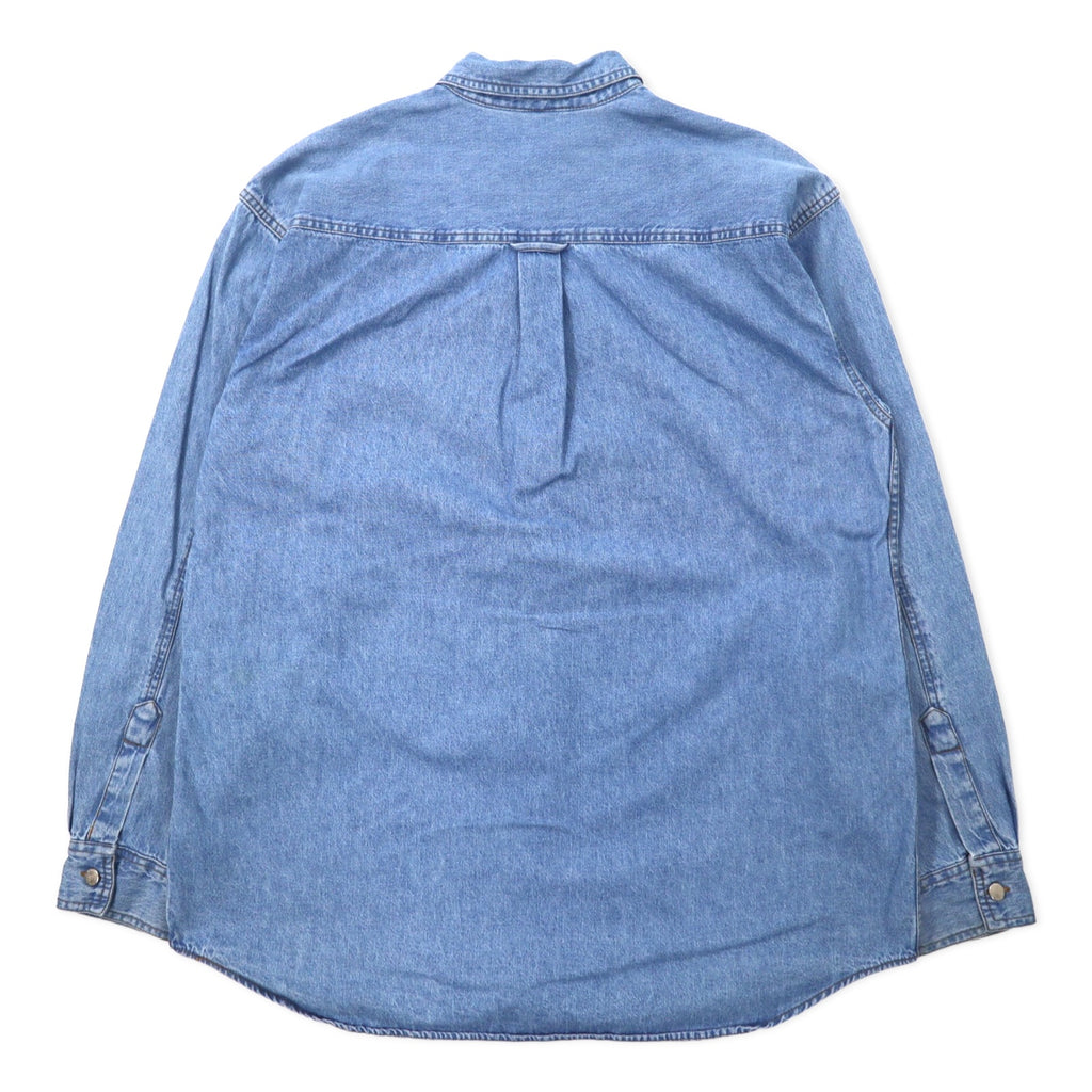WARNER BROS. 90s Big Size Character Embroidered Denim Shirt M Blue Cotton LOONEY TUNES Wile E. Coyote
