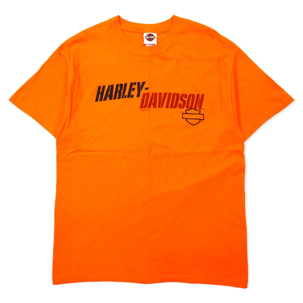 日本然リトテ-古着オンライン-HARLEY DAVIDSON USA製 ロゴプリント Tシャツ L オレンジ コットン SMITH BROTHERS 両面プリント Hanes BEEFY-T-HARLEY DAVIDSON USA Made Logo Print T-Shirt L Orange Cotton SMITH BROTHERS Double Sided Print Hanes BEEFY-T