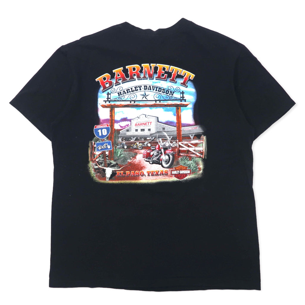 HARLEY DAVIDSON Logo Print T-Shirt L Black Cotton Double Sided Print EL PASO TEXAS Made in Nicaragua