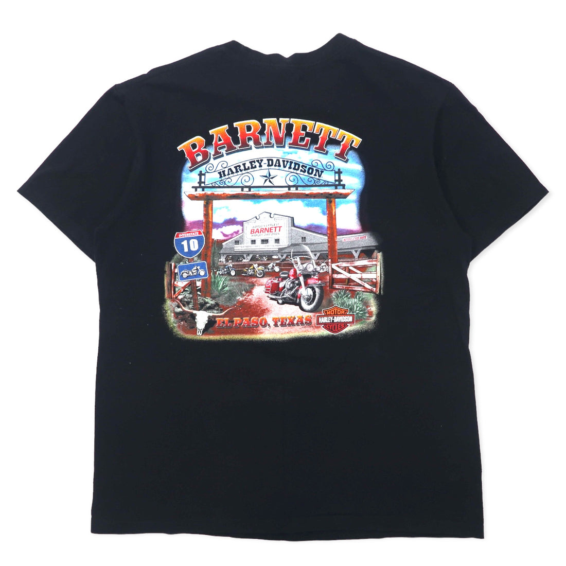 HARLEY DAVIDSON Logo Print T-Shirt L Black Cotton Double Sided Print EL PASO TEXAS Made in Nicaragua