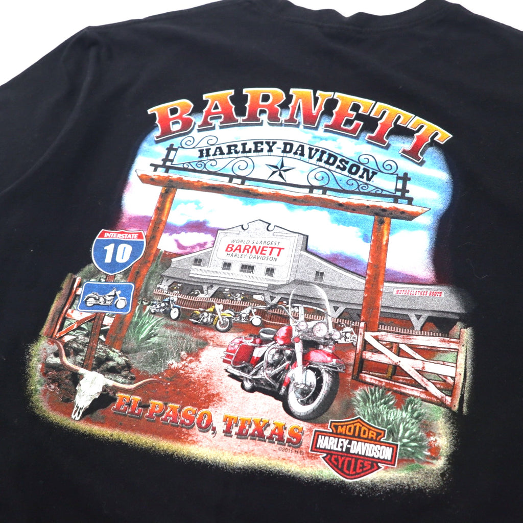 HARLEY DAVIDSON Logo Print T-Shirt L Black Cotton Double Sided Print EL PASO TEXAS Made in Nicaragua