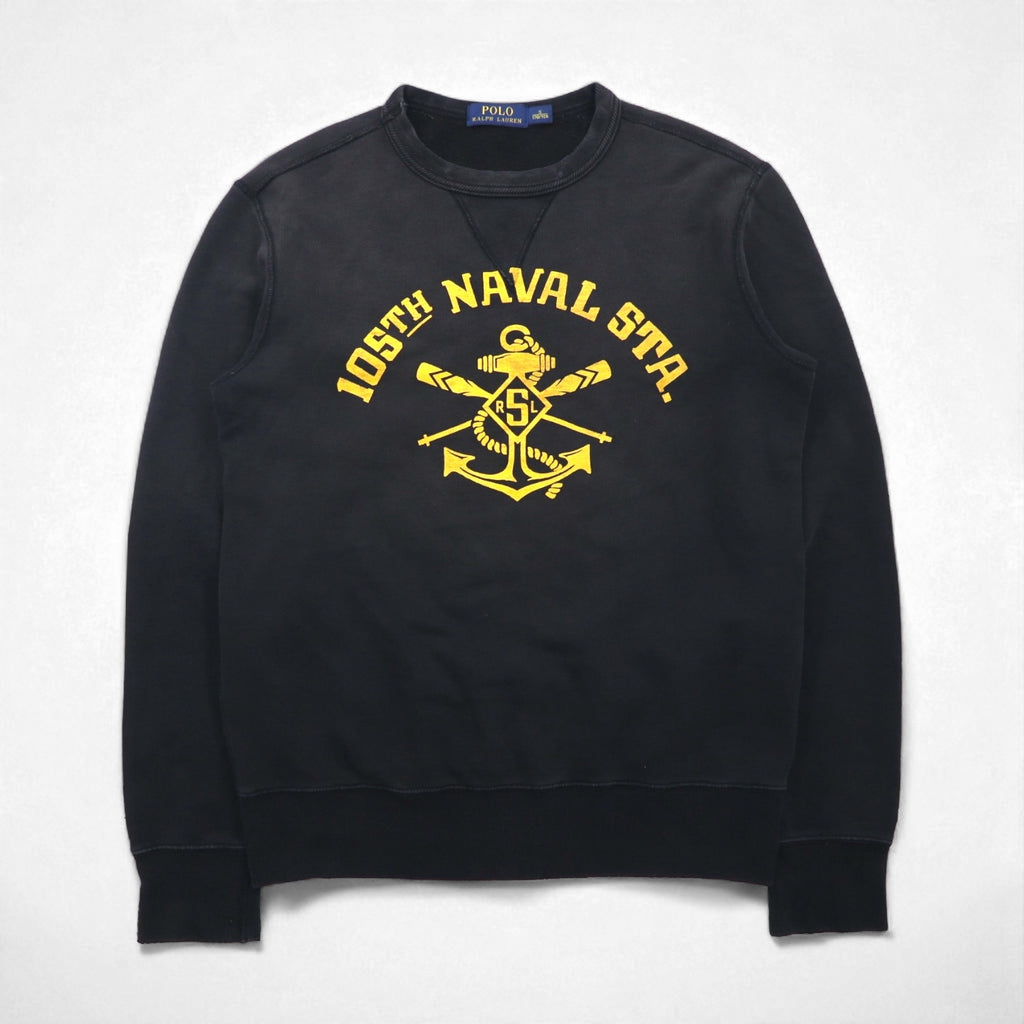Polo Ralph Lauren Vintage V-Neck Sweatshirt, Size S, Black, 105TH NAVAL STA