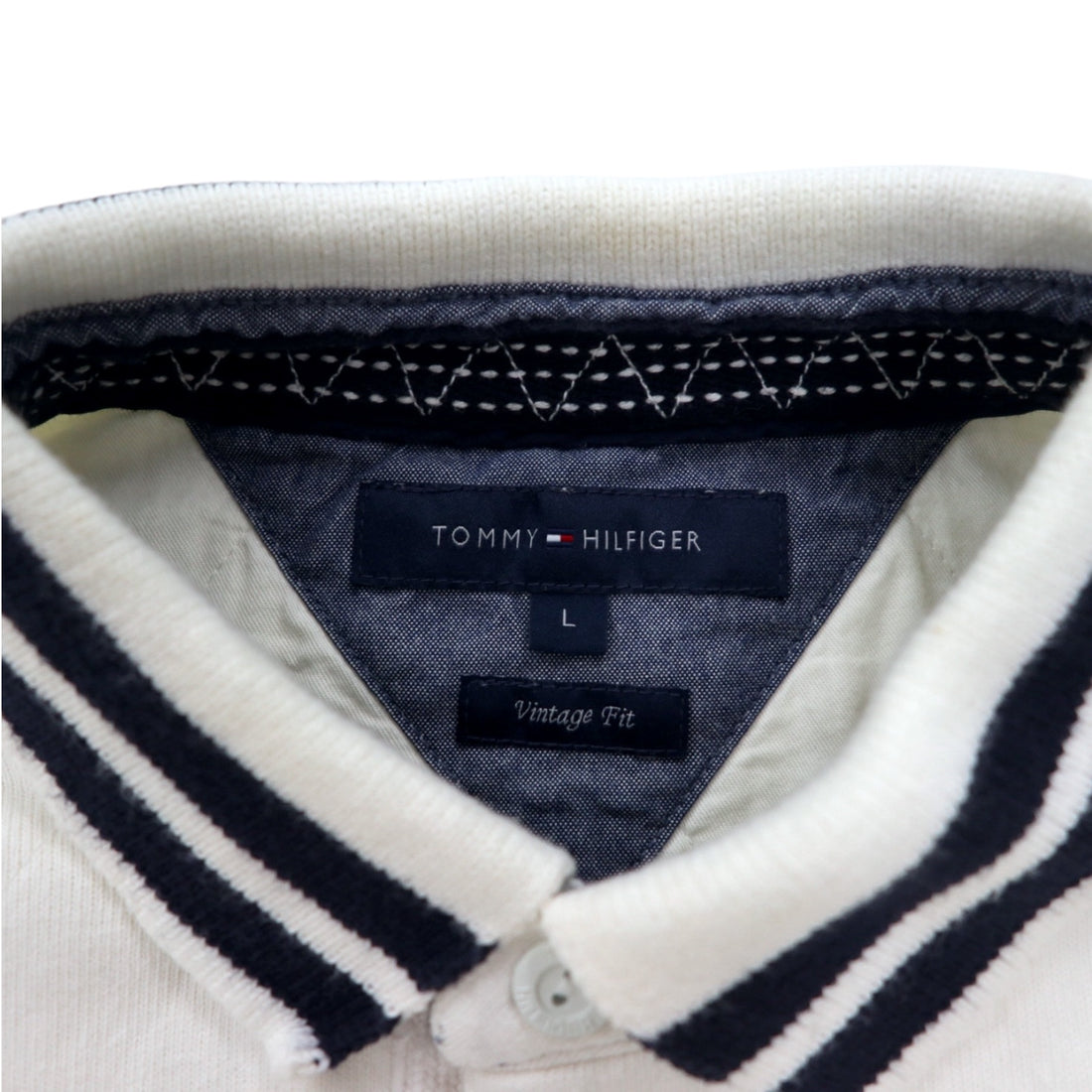 TOMMY HILFIGER リブライン ラガーシャツ L ホワイト コットン ナンバリング VINTAGE FIT