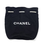 CHANEL Drawstring Pool Bag One Shoulder Bag Black Canvas Logo Print Novelty
