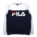 FILA Oversized Logo Print Sweatshirt S White Navy Cotton Fleece Lining