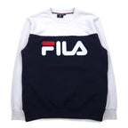 FILA Oversized Logo Print Sweatshirt S White Navy Cotton Fleece Lining
